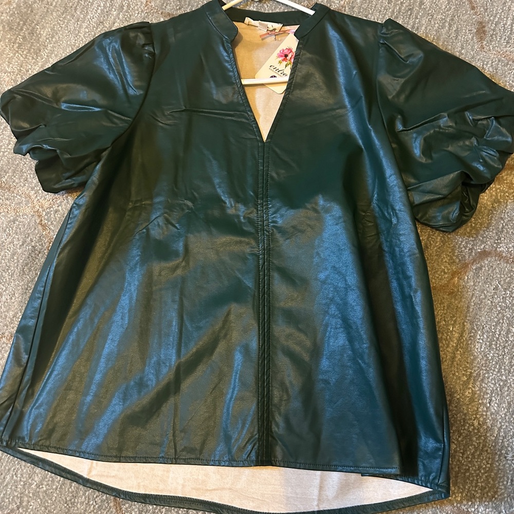 Entro Dark Green Faux Leather Top